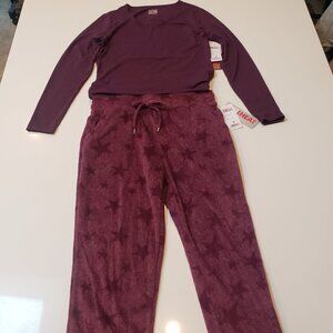 32 Degrees Plum Flleece Star Sleepwear Small Pajama Pant with Medium Top